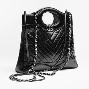 2025/2026 NEW CHANEL Black Chevron Quilted Mini Leather Shopping Bag